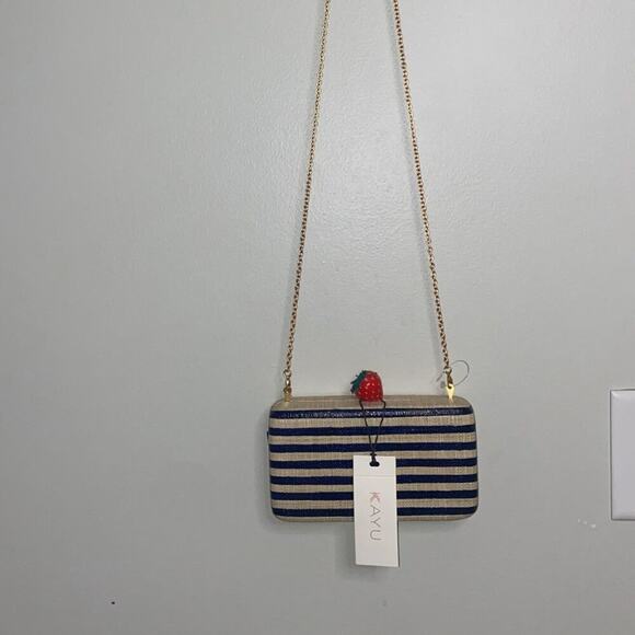 KAYU Blue Natural Stripe Straw Clutch Handbag - Picture 2 of 9
